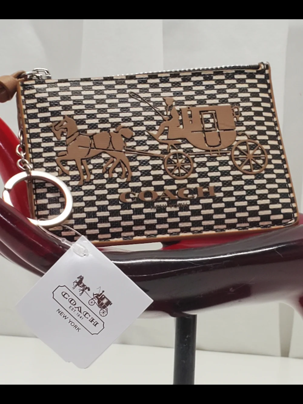 Coach Madison Signature Horse & Carriage Leather ID Zip Card Case/Key Chain